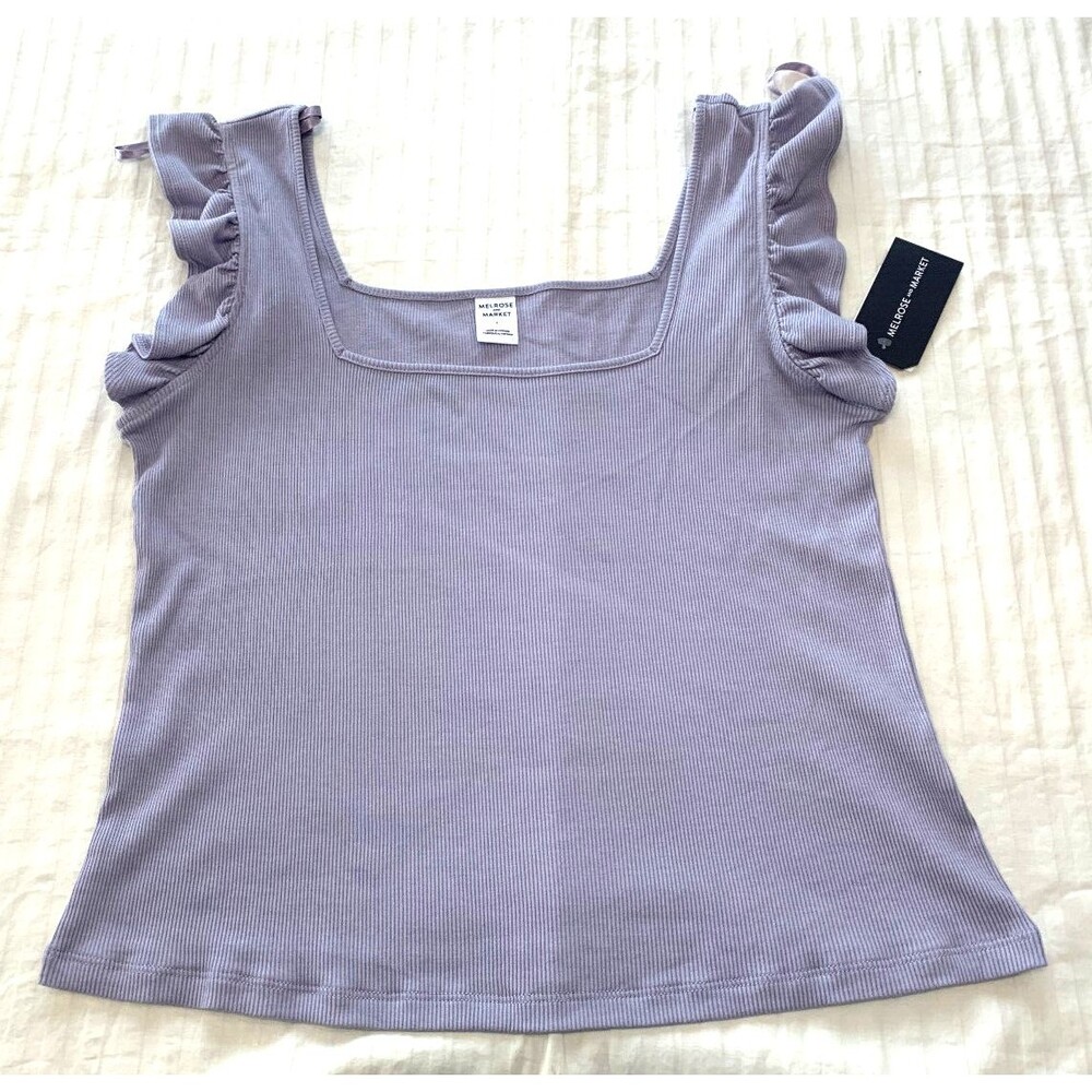 NWT MELROSE AND MARKET WOMENS RIBBED RUFFLE SHIRT TOP SIZE L